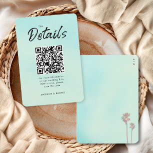 Retro Palm Trees  Beach Wedding Website QR Code Enclosure Card