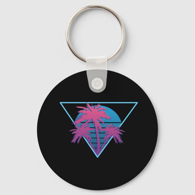Retro Palm Trees Logo Keychain (Front)