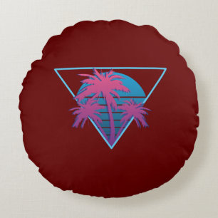 Retro Palm Trees Logo Round Pillow