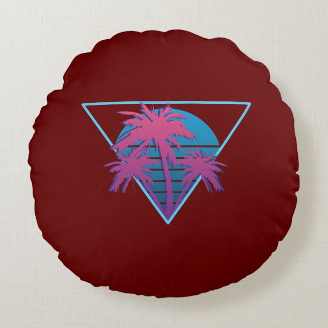 Retro Palm Trees Logo Round Pillow (Front)