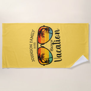 Retro Palm Trees Sunglasses Family Vacation Beach Towel