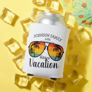 Retro Palm Trees Sunglasses Family Vacation Can Cooler