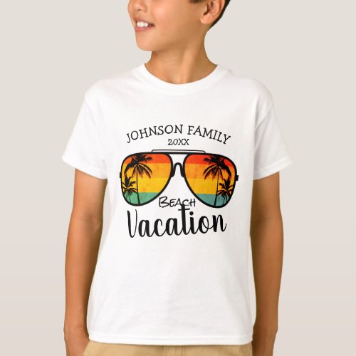 Retro Palm Trees Sunglasses Family Vacation  T_Shirt
