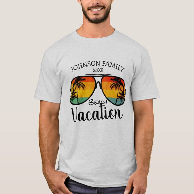 Retro Palm Trees Sunglasses Family Vacation T-Shirt (Front)