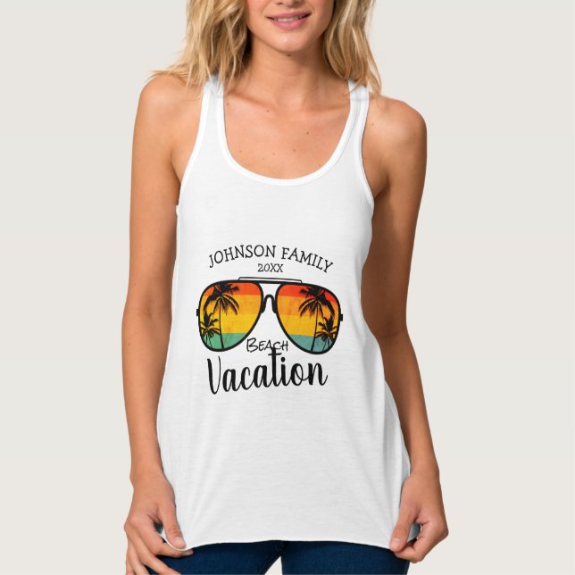 Retro Palm Trees Sunglasses Family Vacation Tank Top (Front)