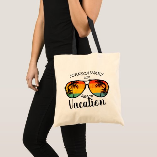 Retro Palm Trees Sunglasses Family Vacation  Tote Bag