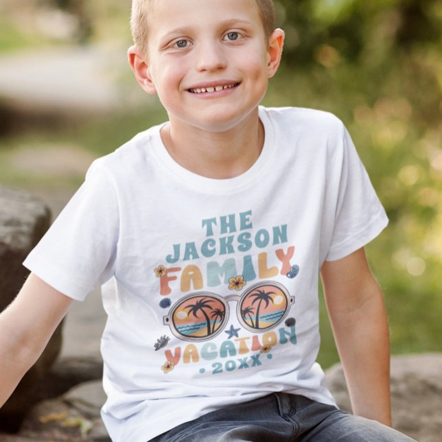 Retro palm trees sunglasses groovy family vacation T-Shirt (Creator Uploaded)