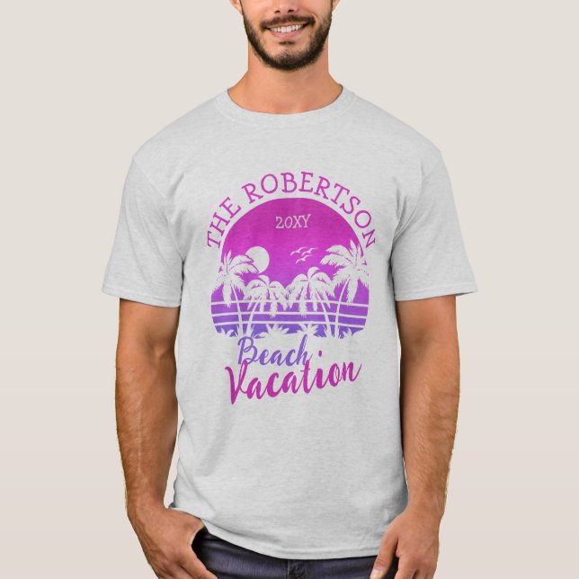 Retro Palm Trees Sunset 60s Family Vacation Trip T-Shirt (Front)