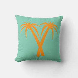 Retro Palm trees tropical orange Throw Pillow