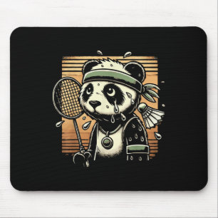 Retro Panda Badminton Player Racket Shuttle Mouse Pad
