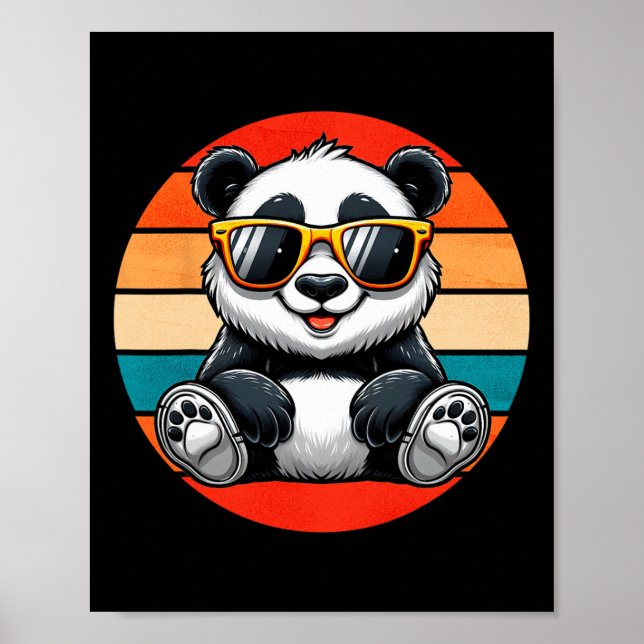 Retro Panda In Sungles Bbq Pool Party Funny Panda  Poster (Front)