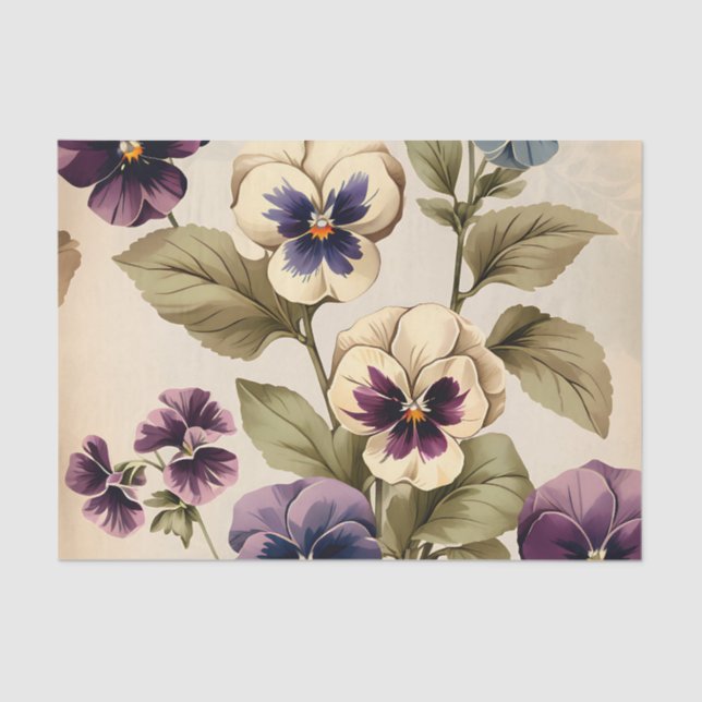 Retro Pansy Flowers in Muted Tones Tissue Paper (Front)