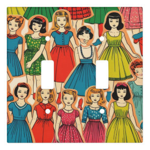 Retro Paper Doll Girls Vintage 60s Fashion Light Switch Cover