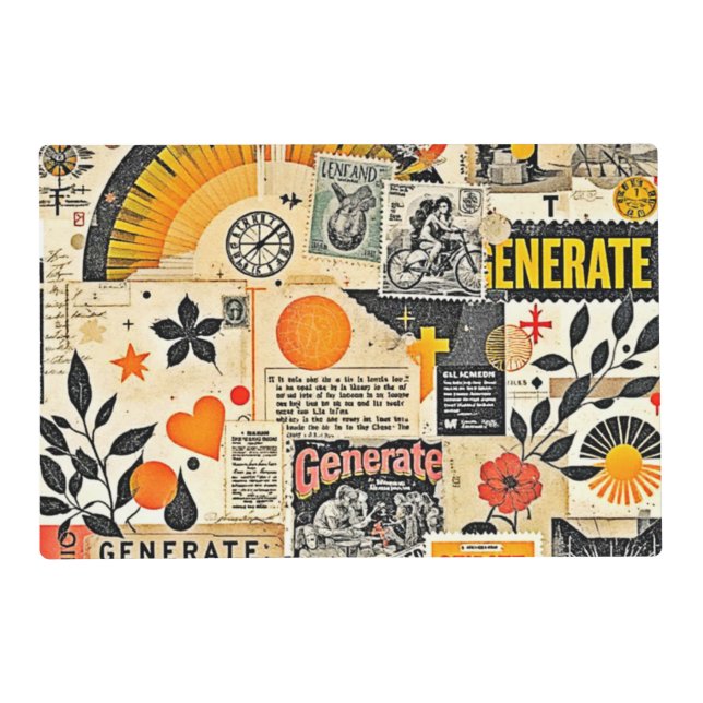 Retro Paper Ephemera Mix Placemat (Front)