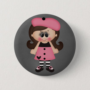 Retro Paris Artist Girl Button