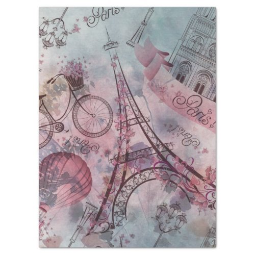 Retro Paris France Floral Pattern decoupage Tissue Paper