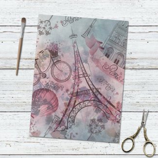 Retro Paris France Floral Pattern decoupage tissue paper