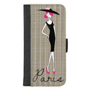 Retro Paris Pink Black Fashion Girl iPhone 8/7 Plus Wallet Case