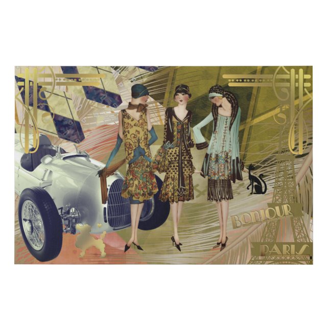 Retro Parisian Scene with Flappers  Faux Canvas Print (Front)