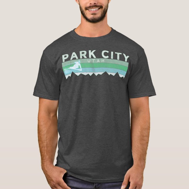 Retro Park City Utah Distressed Skiing T-Shirt (Front)