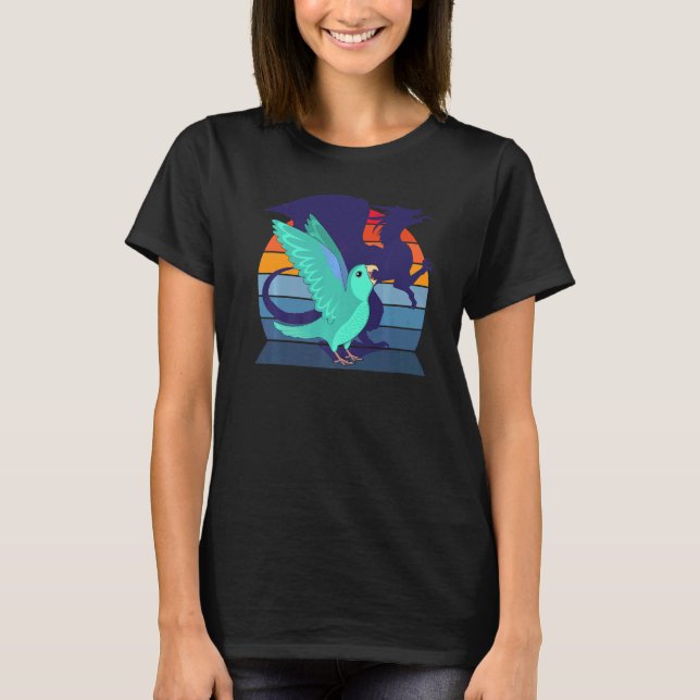 Retro Parrot I Winged Dragon I Screaming Turquoise T-Shirt (Front)