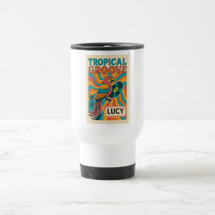 Retro Parrot & Vinyl, Custom Name Option Travel Mug