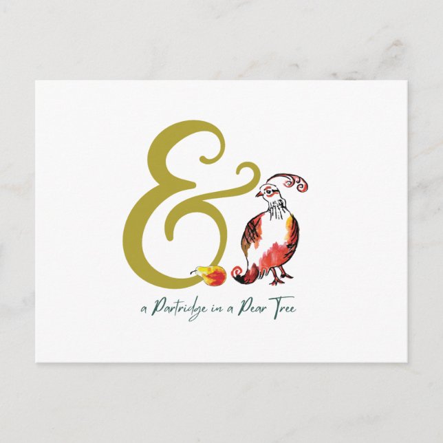 Retro Partridge in a Pear Tree Hand-Illustrated Postcard (Front)