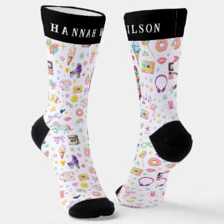 Retro Party Icons Custom Name Crew Socks