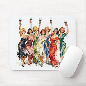 Retro Party Ladies with Red Wine Mouse Pad
