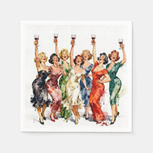 Retro Party Ladies with Red Wine Napkins