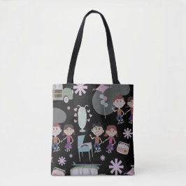Retro Party Pattern Fifties Kids Cute Cartoon Tote Bag