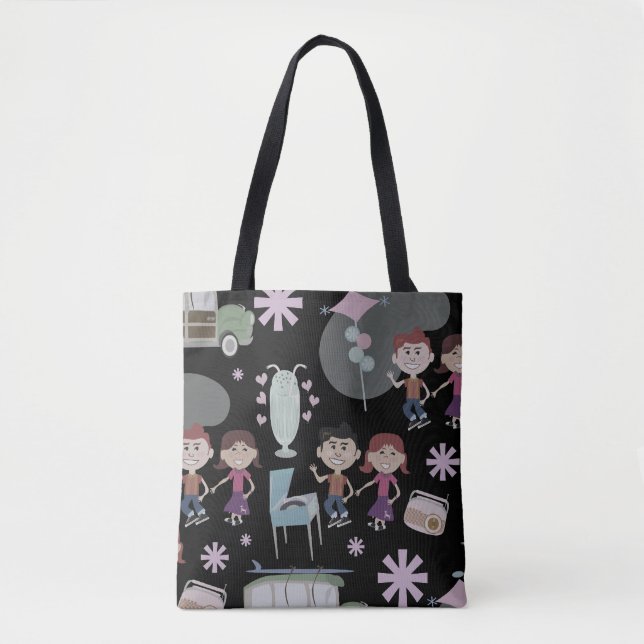 Retro Party Pattern Fifties Kids Cute Cartoon Tote Bag (Front)