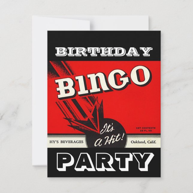 Retro Party Red Black White Bingo Invitations (Front)