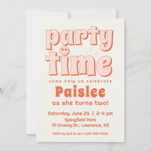 Retro Party Time First Birthday Invitation