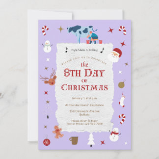 Retro Pastel 8th Day Christmas New Year's Day Xmas Invitation