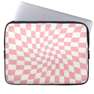 Retro Pastel Baby Pink Checks Warped Checkerboard  Laptop Sleeve