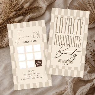 Retro Pastel Beige Checkered Beauty Spa Hair Salon Loyalty Card