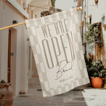 Retro Pastel Beige We Are Open Business Logo Flag