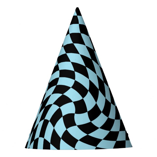 Retro Pastel Blue & Black Checkered   Party Hat (Front)