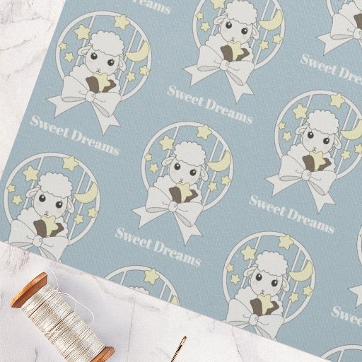 Retro Pastel Blue Cute Cartoon Lamb Fabric