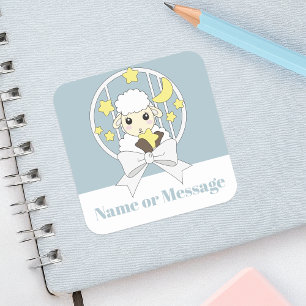 Retro Pastel Blue Cute Cartoon Lamb Square Sticker