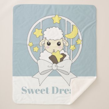 Retro Pastel Blue Cute Cartoon Lamb Sweet Dreams Sherpa Blanket by WindUpEgg at Zazzle