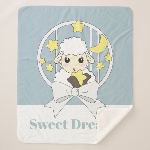 Retro Pastel Blue Cute Cartoon Lamb Sweet Dreams Sherpa Blanket