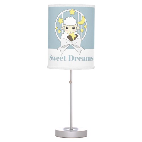 Retro Pastel Blue Cute Cartoon Lamb Sweet Dreams Table Lamp