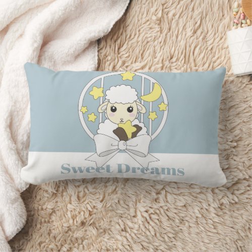 Retro Pastel Blue Cute Lamb Lumbar Pillow