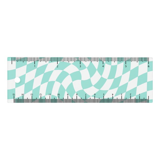 Retro Pastel Blue Dorm Warped Check Checkered    Ruler (Front)