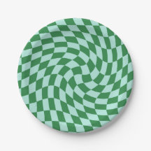 Retro Pastel Blue Green Checks Warped Checkerboard