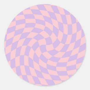 Retro Pastel Blue Pink Warped Checks Checkered   Classic Round Sticker