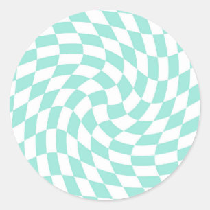 Retro Pastel Blue Warped Checks Checkered   Classic Round Sticker