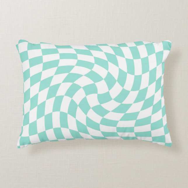 Retro Pastel Blue White Warped Check Checkered   Accent Pillow (Front)